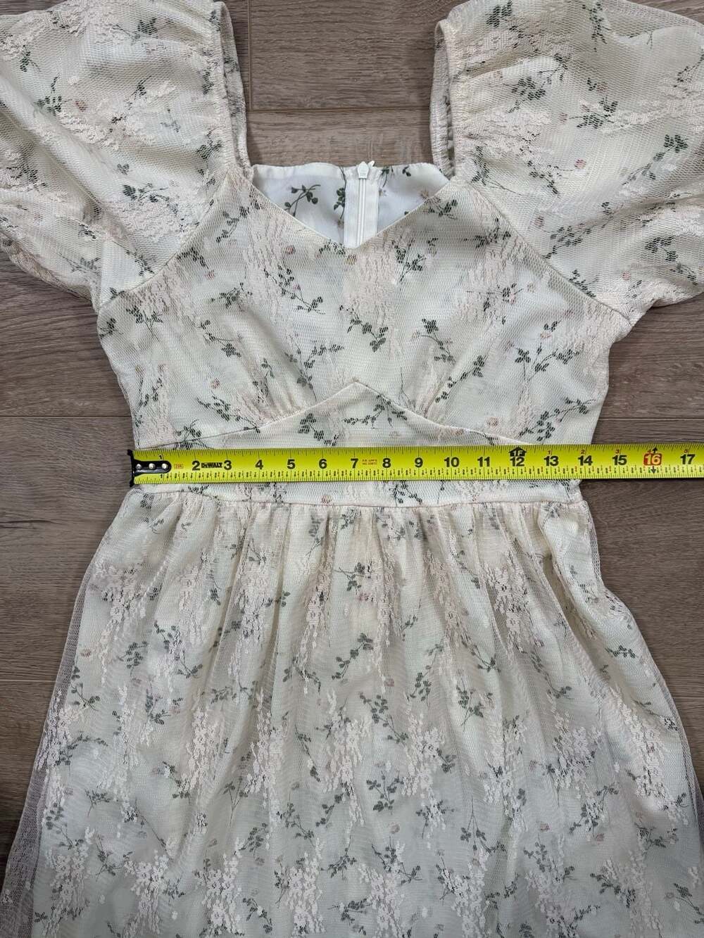 HELLO SS Floral Lace Overlay Puff Sleeve Midi Dress Size M Cottagecore - Picture 8 of 12